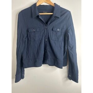 J‎ Jill Navy Blue Button Front Collared Shirt Chore Jacket M Petite Stretch